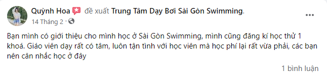 Đánh giá của học viên học bơi ở Quận 10 tại Sài Gòn Swimming